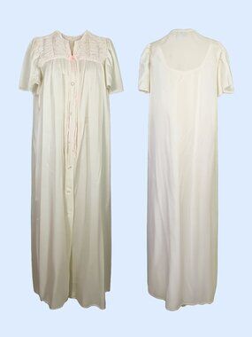 Vintage Venus Barsa Ariel Robe and Gown set white satin with pink ribbon size M